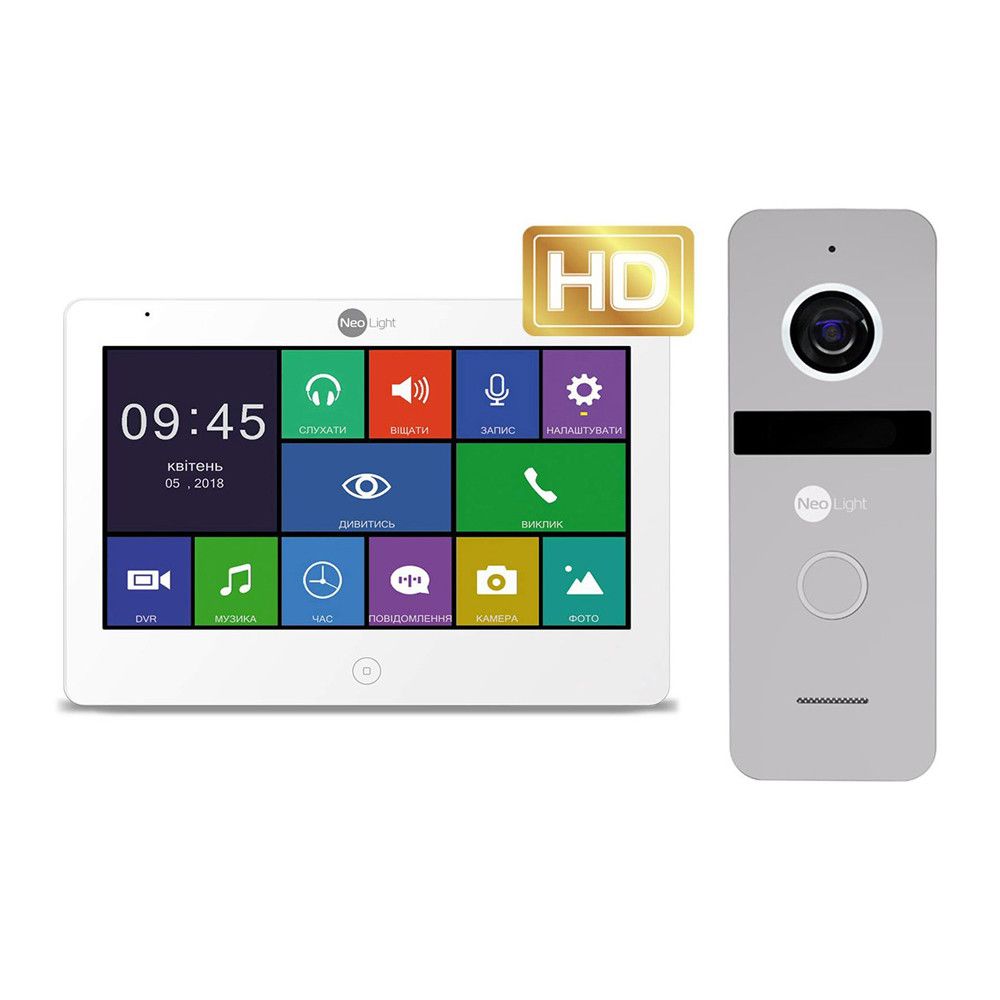 Комплект видеодомофона Neolight MEZZO HD / Solo FHD Silver: видеодомофон "10" с детектором движения и 2 Мп видеопанель