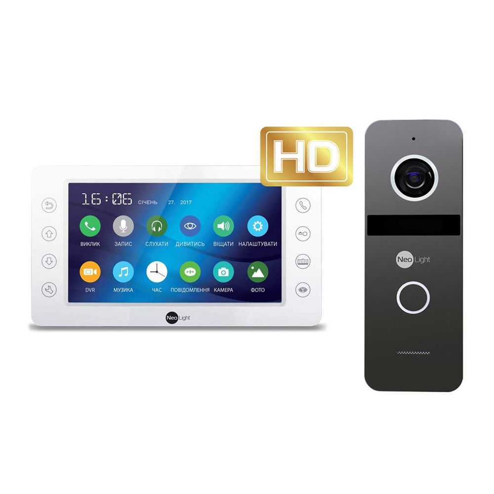 Комплект видеодомофона Neolight KAPPA HD / Solo FHD Graphite: видеодомофон "7" со встроенным БУЗ и 2 Мп видеопанель