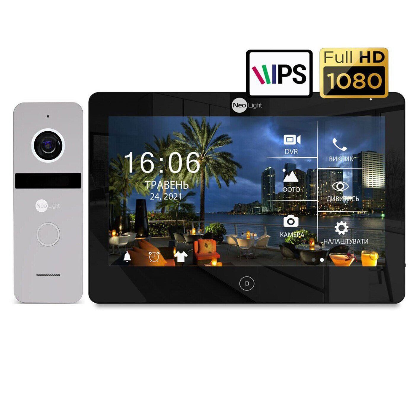 Комплект видеодомофона Neolight MEZZO HD Black / Solo FHD Silver: видеодомофон "10" с детектором движения и 2 Мп видеопанель
