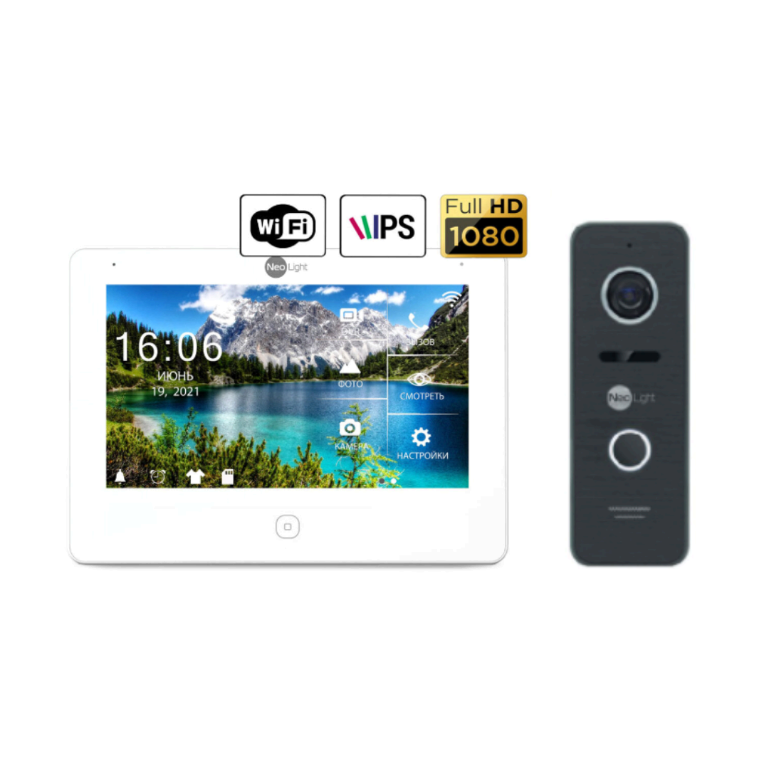 Комплект видеодомофона Neolight NeoKIT HD Pro WF Black: видеодомофон "7" с Wi-Fi и детектором движения + 2 Мп видеопанель